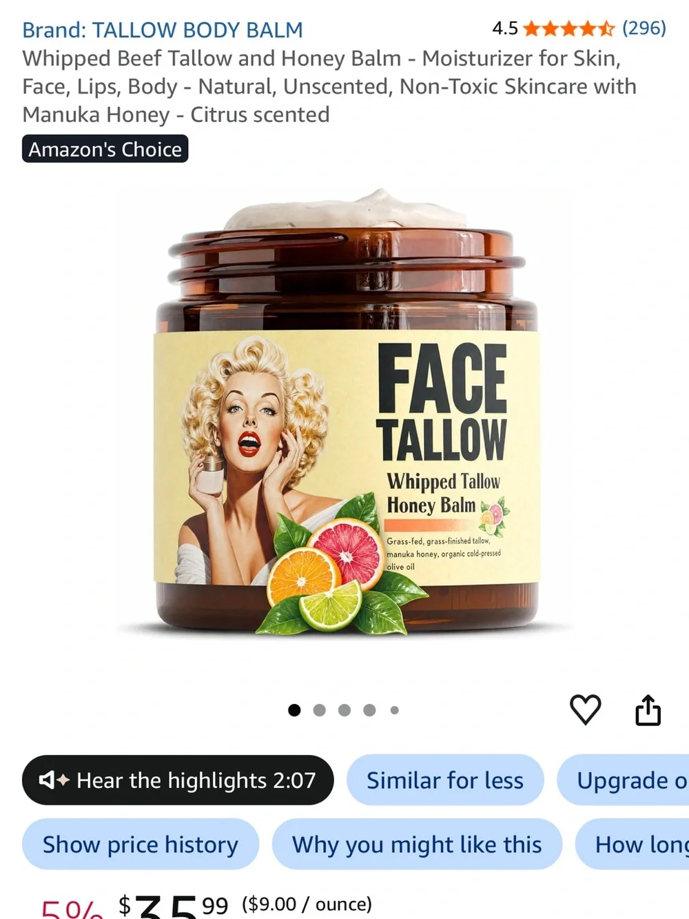 Facial Tallow Honey Balm Moisturizer - Cream